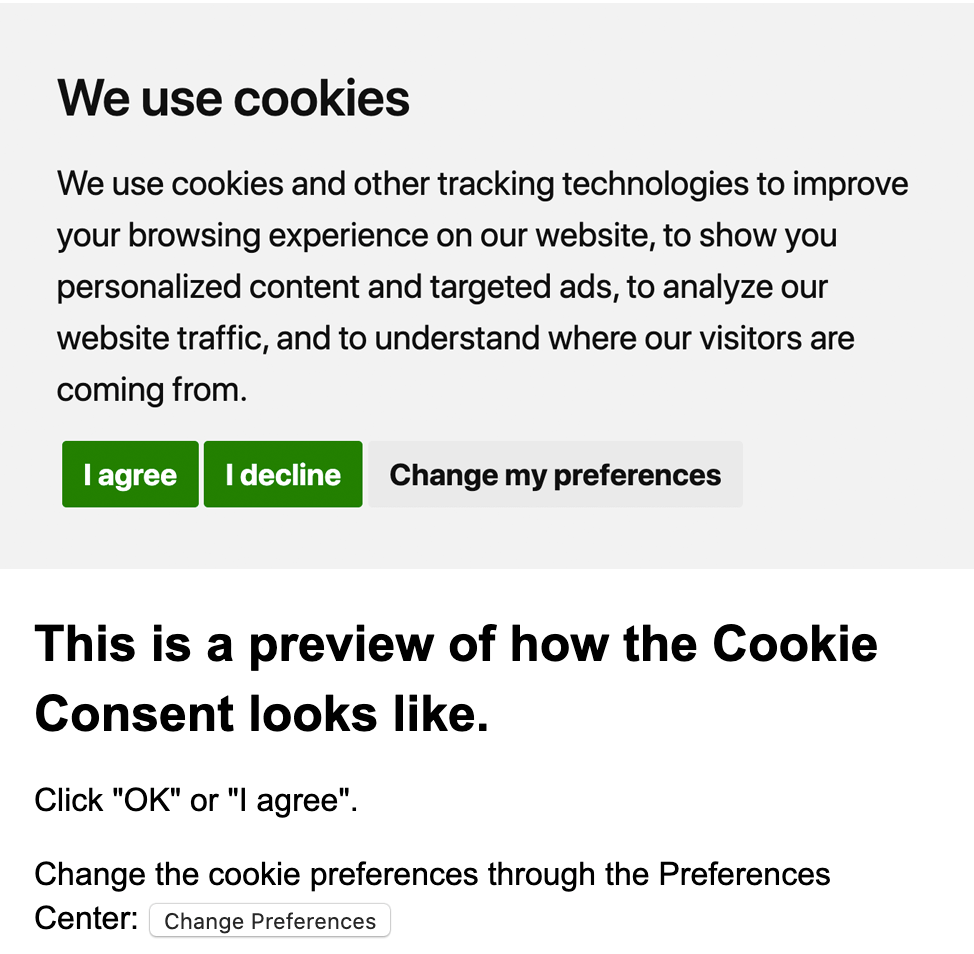 Example of Cookie Consent notice banner in a different color palette.
