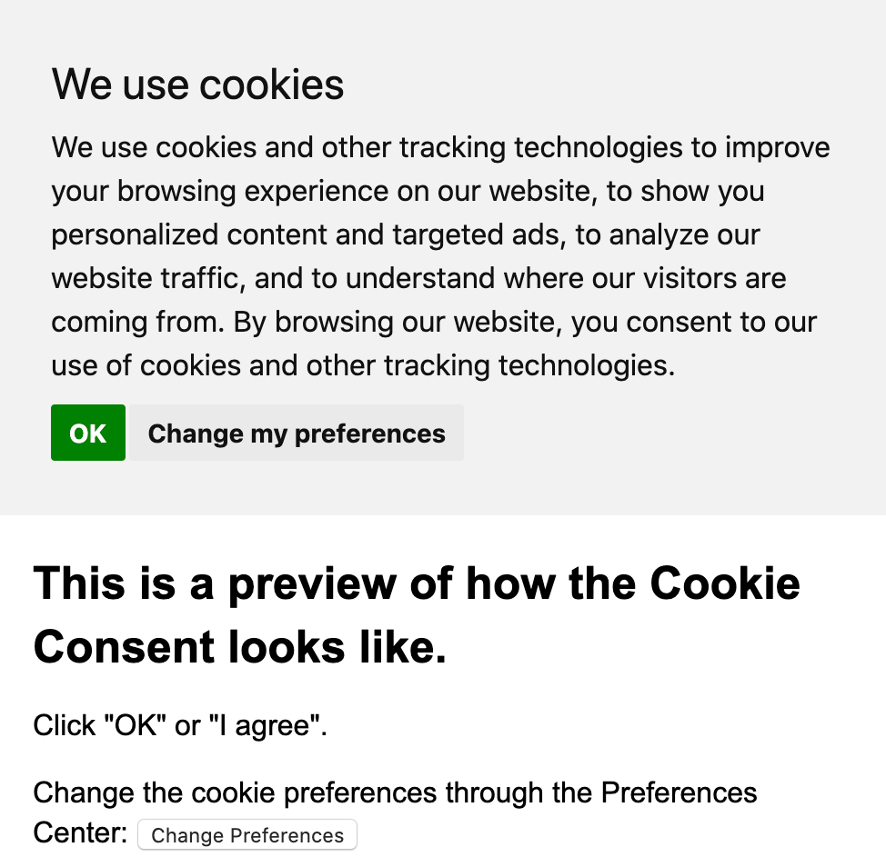 Example of Cookie Consent with ePrivacy Directive consent preference.
