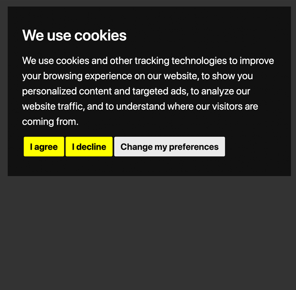 Example of Cookie Consent notice banner in a different style for the banner.