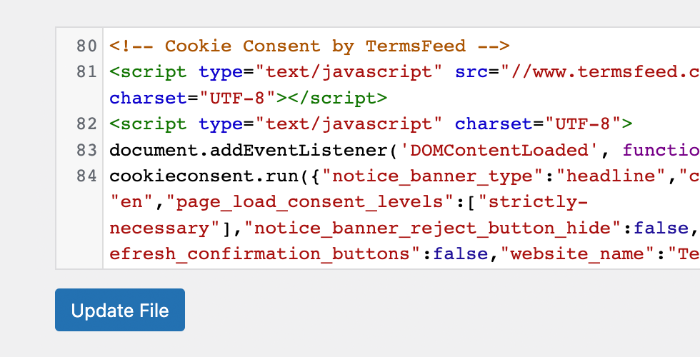 Add your Cookie Consent code on your website