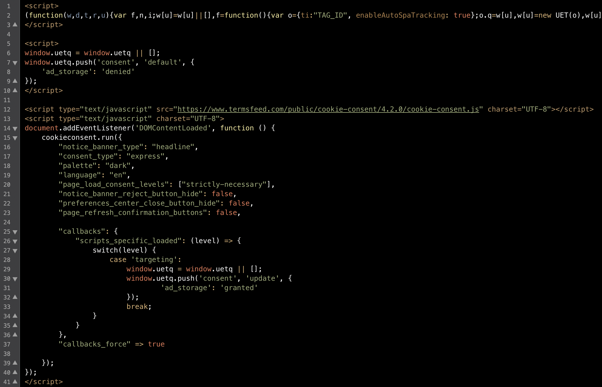 Final example code of Cookie Consent integrated with Microsoft UET Consent