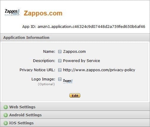 Zappos example of Login with Amazon app