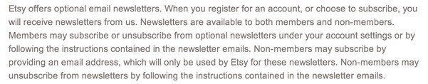 Etsy Privacy Policy: Communications clause
