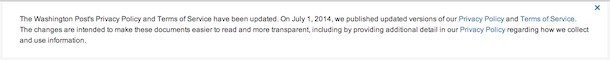 WaPo Notice: Privacy Policy and Terms of Service changed