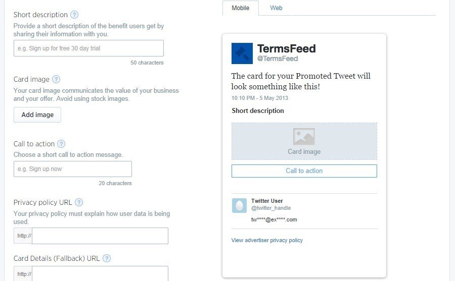 Step 3 to create Twitter Generation Card