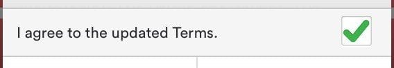 AirBnb iOS: I agree to updated Terms checkbox