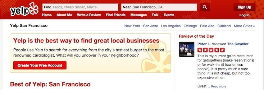 Screenshot of Yelp San Francisco
