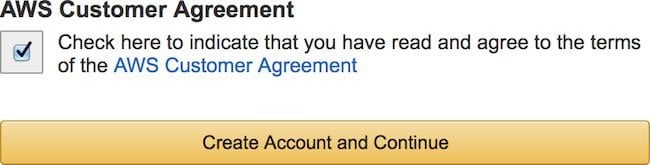 Amazon AWS I Agree To Customer Agreement Checkbox