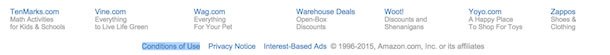Amazon Footer - Conditions of Use Link Highlighted