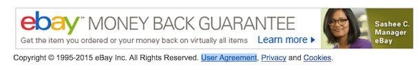 eBay Footer - User Agreement Highlighted