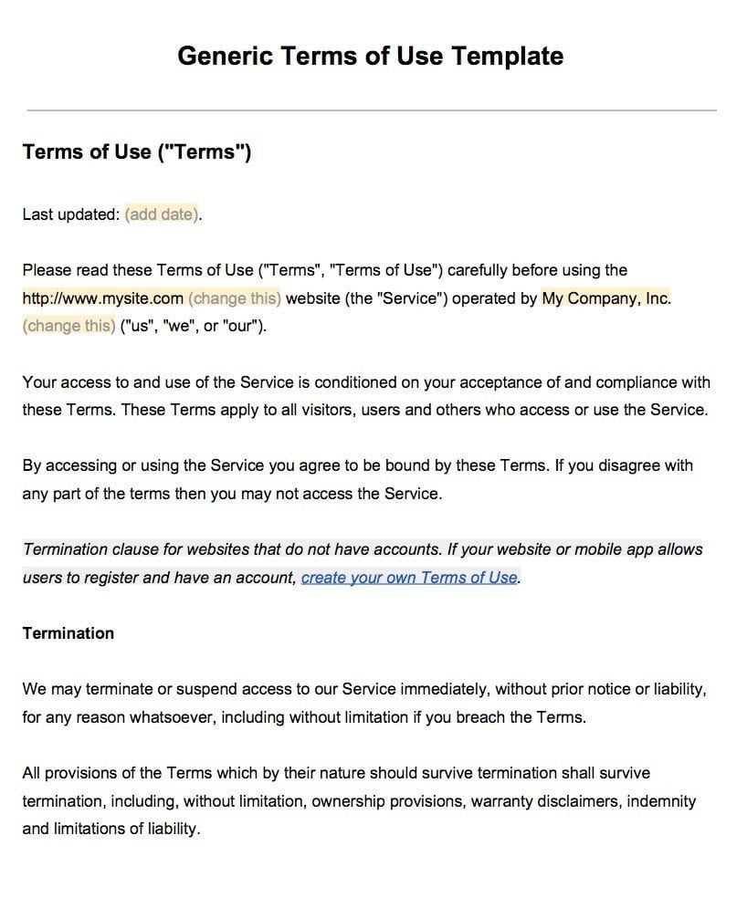 Sample Terms of Use Template - TermsFeed Throughout free terms of service agreement template Sample Terms of Use Template - TermsFeed Throughout free terms of service agreement template