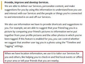 Facebook Location Data In Privacy Policy