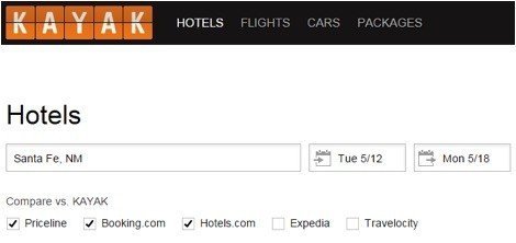 Screenshot of KAYAK website