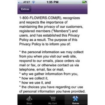 Privacy Policy Font on Mobile Screen