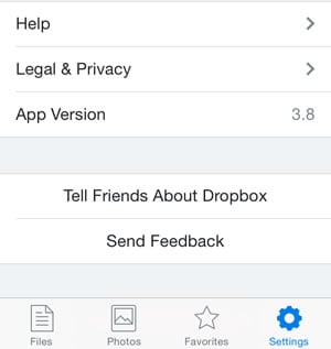 Dropbox iOS App: Click on Legal &amp; Privacy