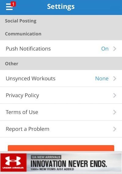 MapMyRun Settings Screen