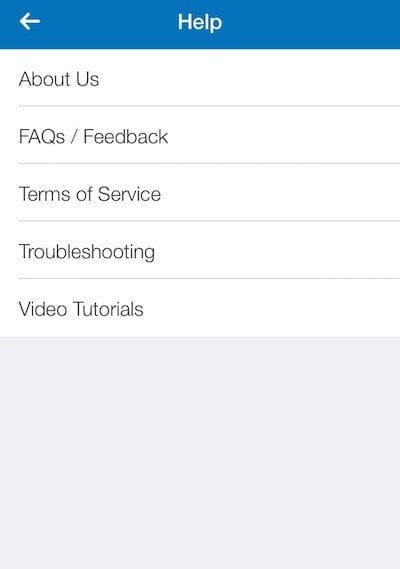 MyFitnessPal Help Screen