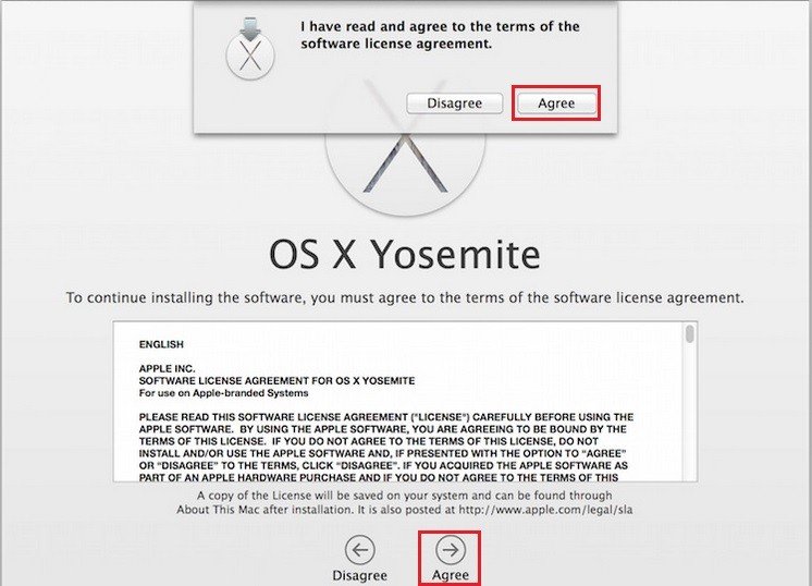 Agree to OS X Yosemite Software License Agreement