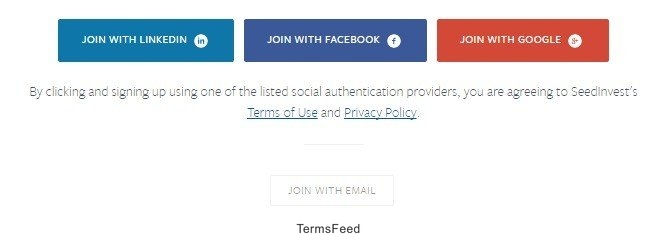 SeedInvest Sign-up Form