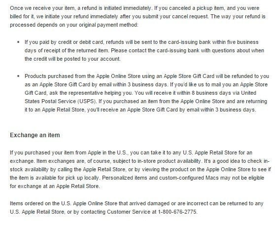 Exchange Items clause in Apple Return Policy
