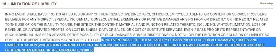 Bass Pro Limitation of Liability Clause