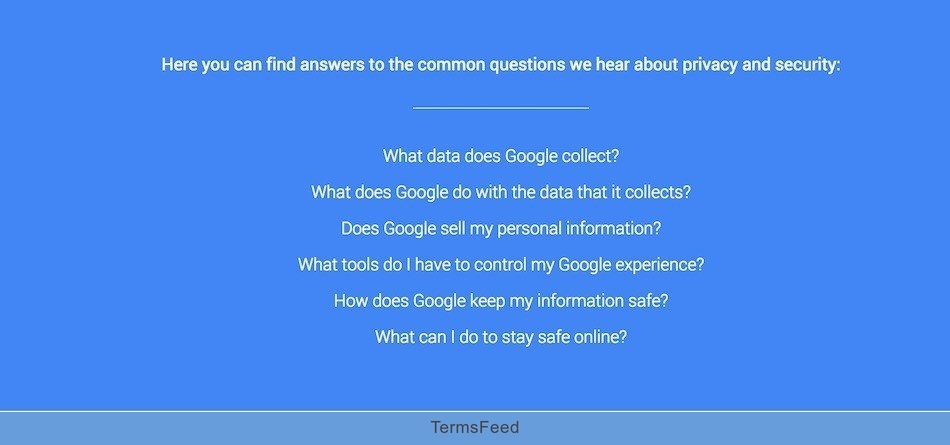 Google: FAQ Section on Privacy and Security