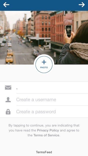 Instagram on iOS: By tapping, you agree to Privacy Policy, Terms of Service