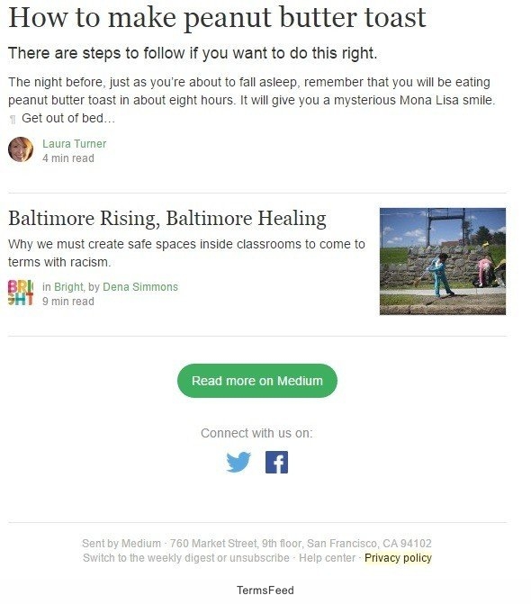 Medium Email Linking to Its Privacy Policy
