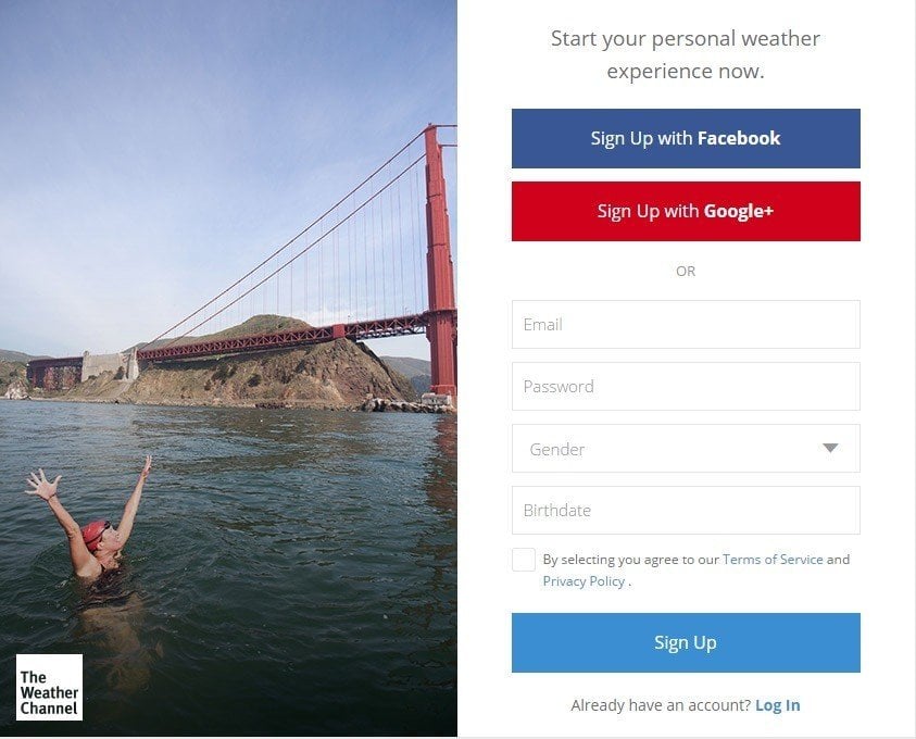 Sign-up for Weather Channel Account