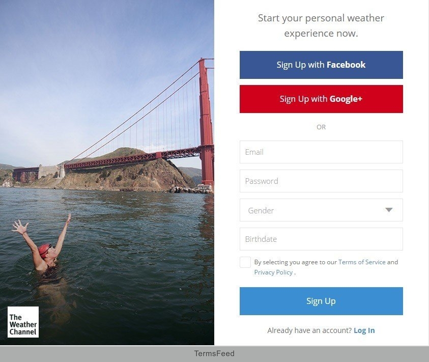 Sign-up for Weather Channel Account