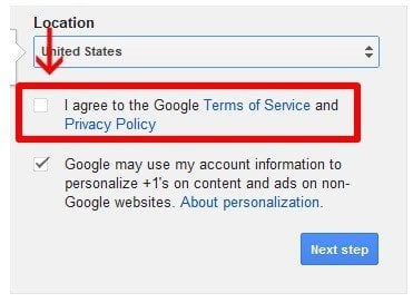 YouTube Check-box: I Agree To Terms Of Service and Privacy Policy