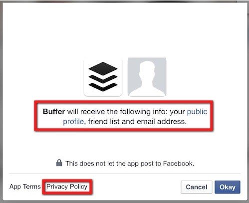 Buffer Facebook App Dialog: Highlight On Data Collected