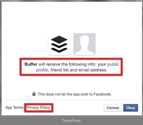 Buffer Facebook App Dialog: Highlight On Data Collected