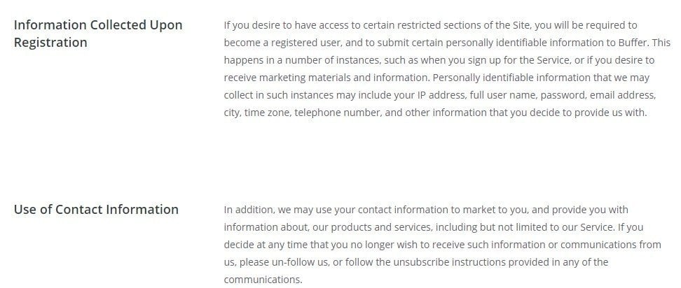 Buffer: Information Clause from Privacy Policy