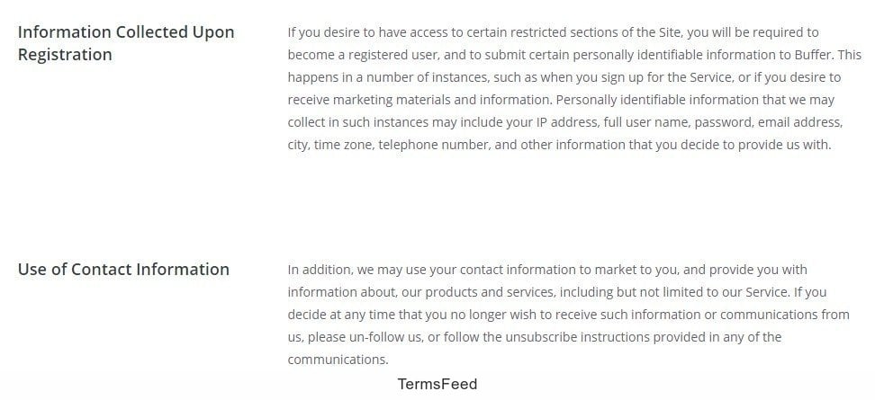 Buffer: Information Clause from Privacy Policy