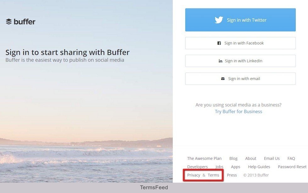 Buffer Website: Privacy & Terms Highlight
