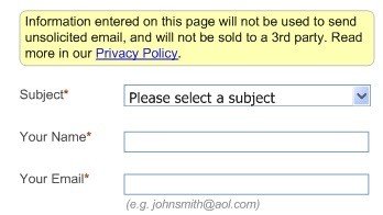 Generic Contact Us Form With Privacy Policy Highlighted