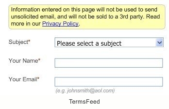 Generic Contact Us Form With Privacy Policy Highlighted