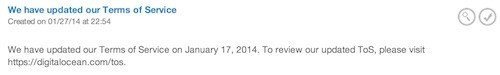 DigitalOcean Notice on Terms of Service updated (Jan 2014)