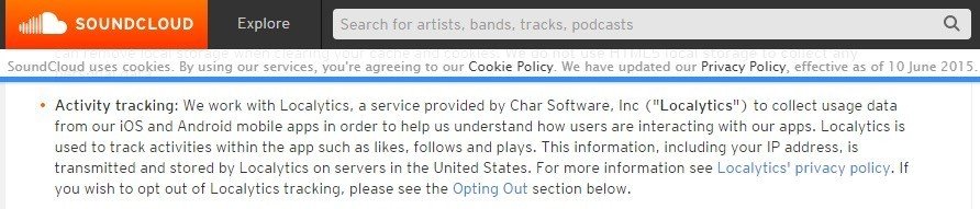 Screenshot of Cookies Policy Section from SoundCloud