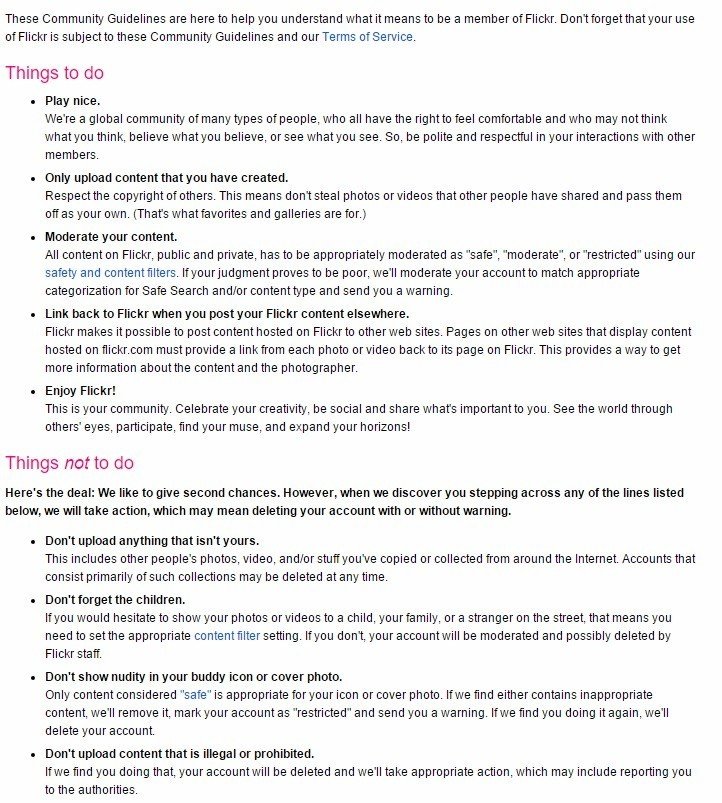 Flickr Community Guidelines: Things to do, not to do section