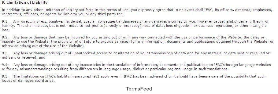 Limitation of Liability in Terms of Use by International Federation of Accountants