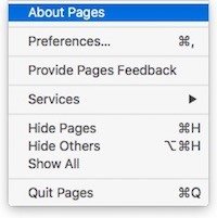 Apple Pages: About menu &gt; About Pages