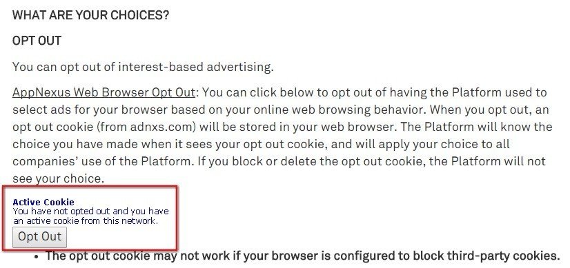 AppNexus Active Cookie Status: Opted-In