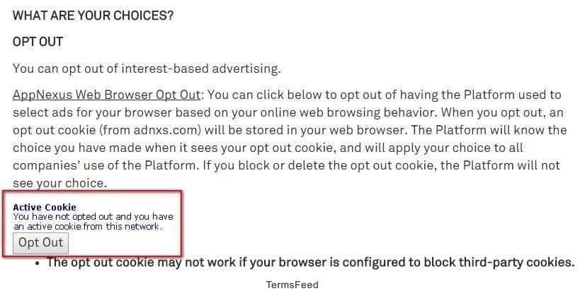 AppNexus Active Cookie Status: Opted-In