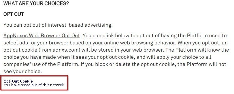 AppNexus Active Cookie Status: Opted-Out