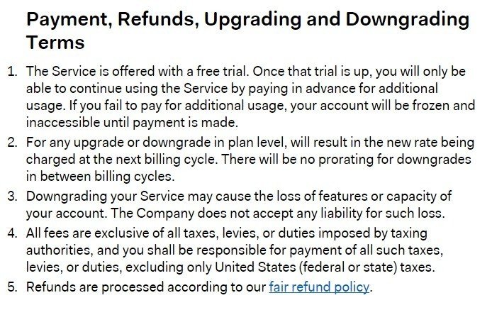 Basecamp Terms of Service: Clause on Payments, Refunds and Cancellations