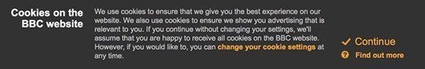 BBC Notification: Cookies on website