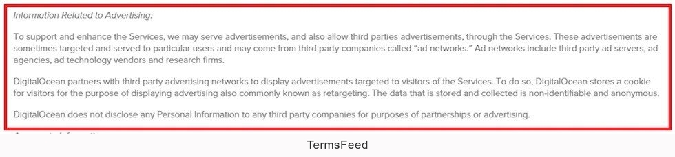 Digital Ocean: Information Related to Advertising clause