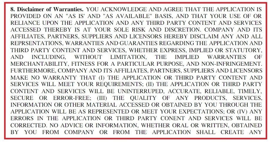 Example of Disclaimer of Warranties in EULAs